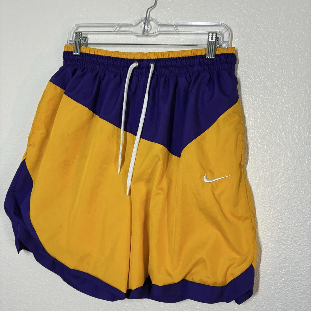 Nike Shorts Mens Large Purple Yellow Colorblock Lined Elastic Waist Basketball